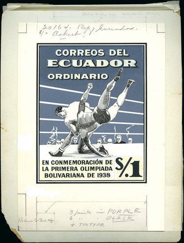 Diseño definitivo para uno de los sellos de la serie de los Juegos Bolivarianos de 1939
