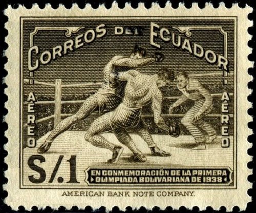 Ecuador, 1939. Boxeo, primeros Juegos Bolivarianos (1938, Bogotá). Calcografía