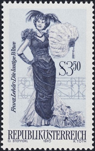Austria, 1970, Operetas. “La viuda alegre”, de Franz Lehar. Grabado de Rudolf Toth