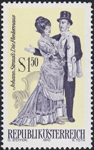 Austria, 1970, Operetas. “El murciélago”, de Johann Strauss. Grabado de Rudolf Toth