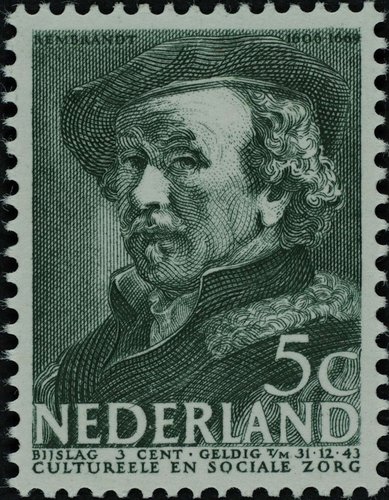 Sello calcográfico de Rembrandt emitido en 1938 y grabado por Hartz