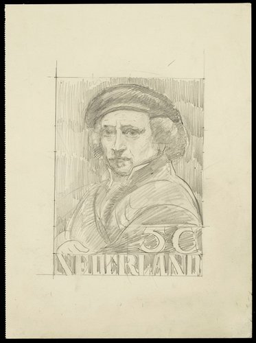 Diseño alternativo a lápiz de Willem Adriaan van  Konijnenburg para el sello grabado por Hartz