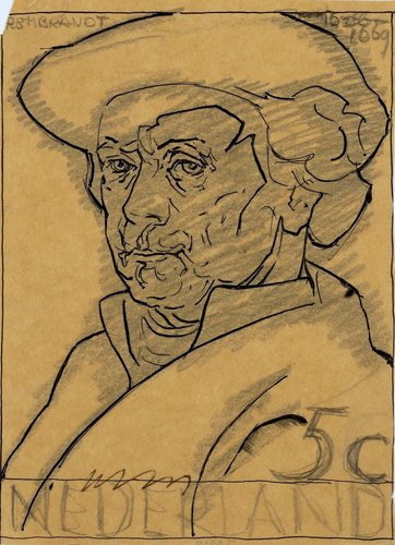 Estudio preliminar de Hartz para su sello de Rembrandt de 1938