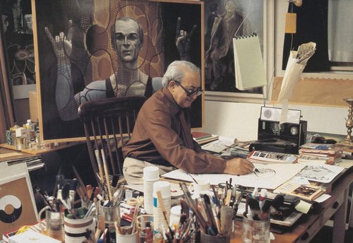 El artista neerlandés Eppo Doeve en su estudio