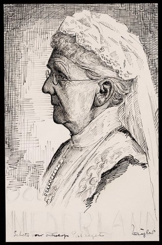 Dibujo a pluma de Franz Ziegler a partir de su fotografía de la reina