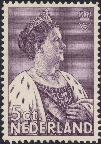 Reina Wilhelmina, Países Bajos, 1934. Sello grabado por Warnaar, con la asistencia de Steinhausen