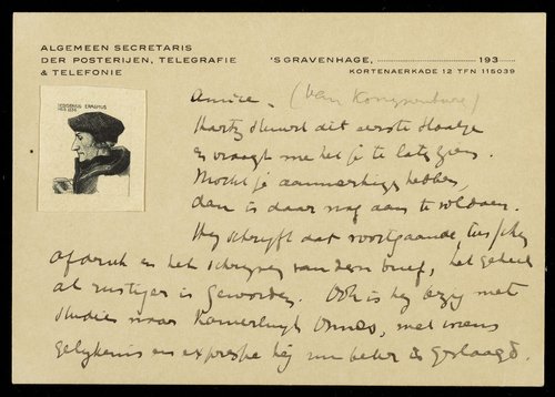 Carta de Jean François van Royen a Willem van Konijnenburg, diseñador de Enschedé encargado de la emisión de mayo de 1936