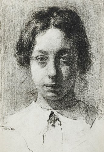 Engelina Reitsma-Valença, autorretrato a lápiz y carboncillo de 1914