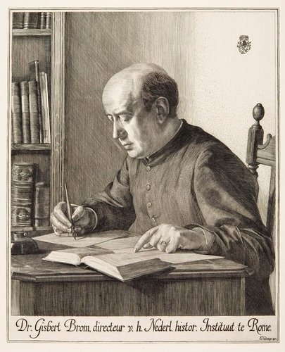Retrato del Dr. Gisbert Brom, grabado de 1914, 22 x 26 cm