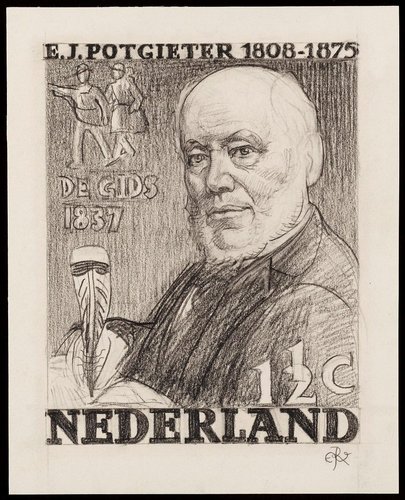 Diseño alternativo de Engelina para el sello de E. J.  Potgieter, 1939. Lápiz y carboncillo, 20 x 15 cm