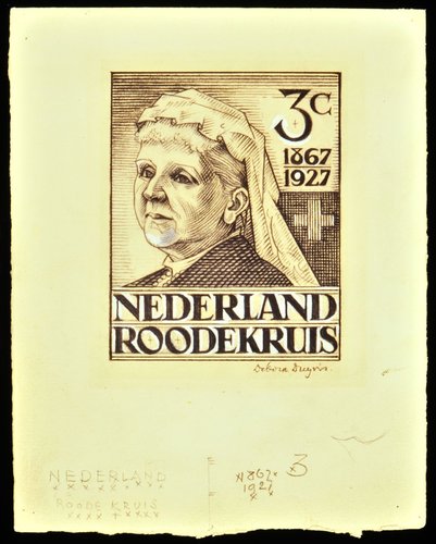 Diseño original de Debora Geertruida Duyvis (1886-1974) para el sello de la Reina madre de la Cruz Roja, 1927