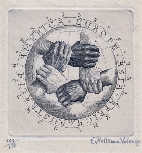 Exlibris numerado y grabado por Engelina Reitsma-Valença