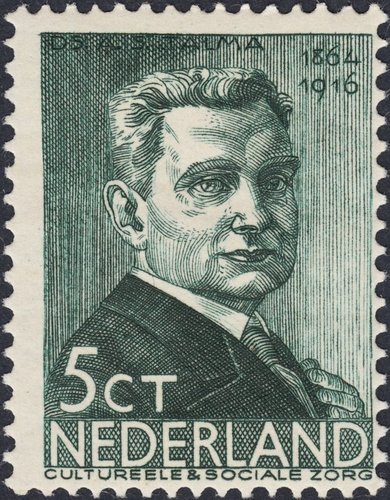 Países Bajos, 1936. Aritius Sybrandus Talma (1864-1916), teólogo y político. Diseño y grabado de Engelina Reitsma-Valença