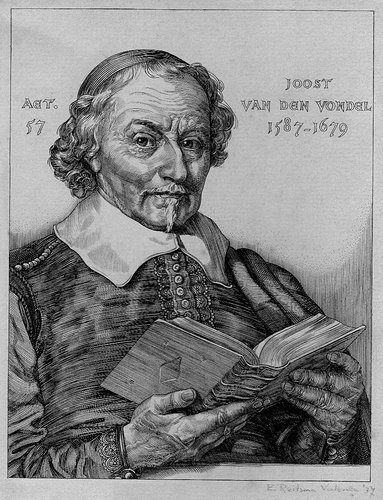 Joost van den Vondel (1587-1669), año 1937, por Reitsma-Valença. Grabado en cobre, 14 x 11 cm