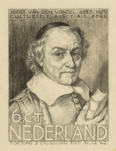 Diseño de Engelina Reitsma-Valença para el sello del poeta Joost van den Vondel. Lápiz y carboncillo, 28 x 15 cm