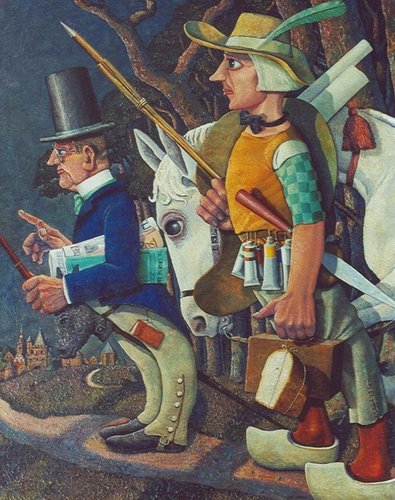 «Don Quijote y Sancho Panza, o El nuevo fabricante con su delegado », de Jan Strube (1934). Óleo sobre lienzo, 108 x 86 cm