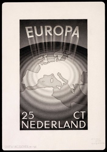 Diseño no adoptado de Escher para la emisión Europa de 1956 de los Países Bajos