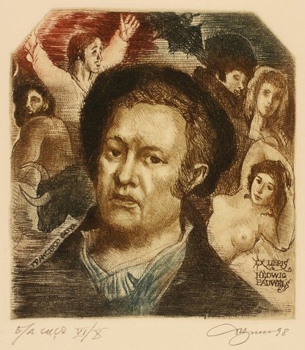 Ex Libris de Goya para Hedwig Pauwels, 1998. Punta seca y media tinta, 7.7 x 6.7 cm