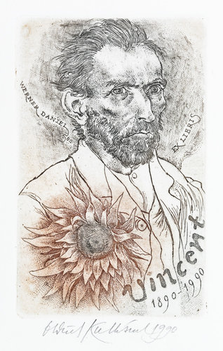 Ex lirbris de Van Gogh para Werner Daniel creado por Oldřich Kulhánek, 1990