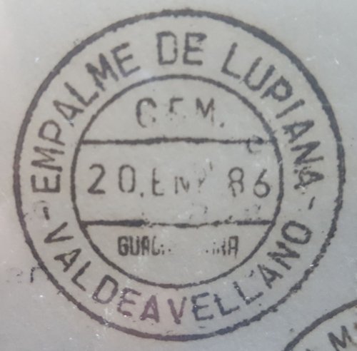 C. E. M. Empalme de Lupiana - Valdeavellano. Guadalajara. 1986-01-20. Matasellos. Baja.jpg