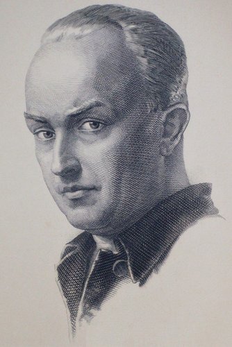 El artista húngaro Endre Horváth, autorretrato a buril