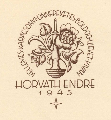 Tarjeta de felicitación diseñada por Horváth, año 1943