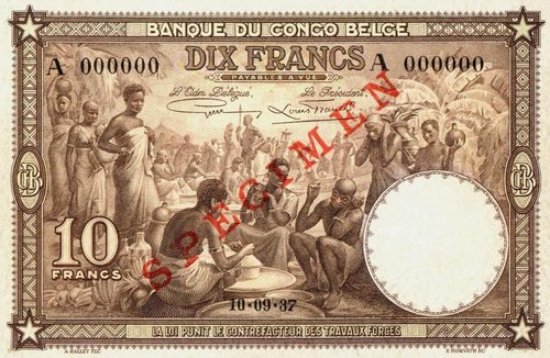 Billete de prueba cuya viñeta grabó Horváth en Bélgica, año 1936. Anverso
