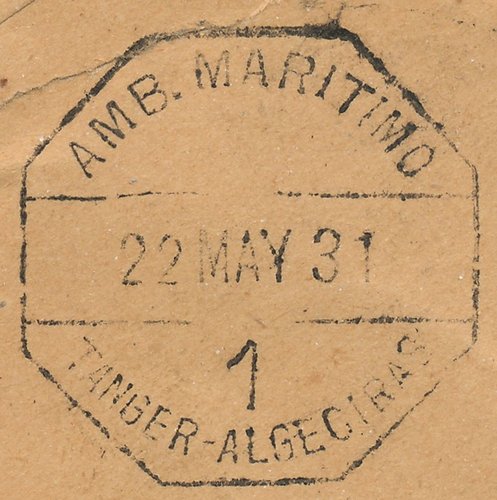 Matasellos. Amb. Maritimo. 1. Tanger-Algeciras. 1931-05-22. Baja.jpg