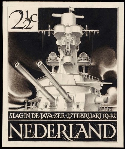 Diseño preliminar de Johannes Bernardus Romein para el sello del crucero &quot;De Ruyter&quot;