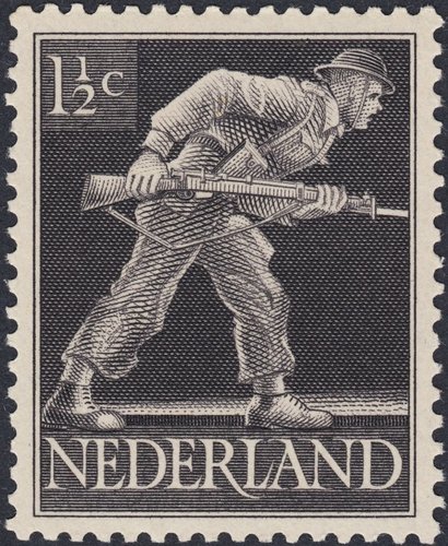 Soldado, 1944, Países Bajos. Sello grabado por A. B. Hill, de Bradbury Wilkinson &amp; Co. Ltd