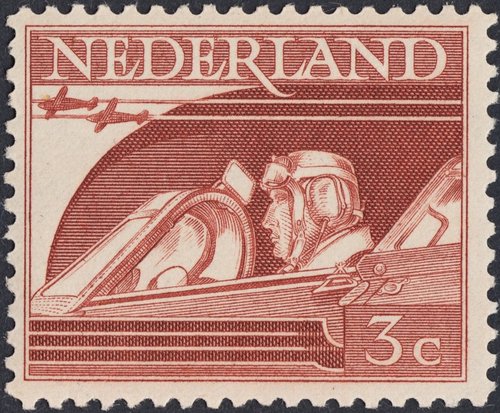 Piloto, Países Bajos, 1944. Sello grabado por E. Dawson, de Bradbury Wilkinson &amp; Co. Ltd