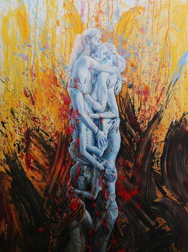 “Azules”, de Igor Piačka. Pintura acrílica sobre lienzo, 200 x 150 cm