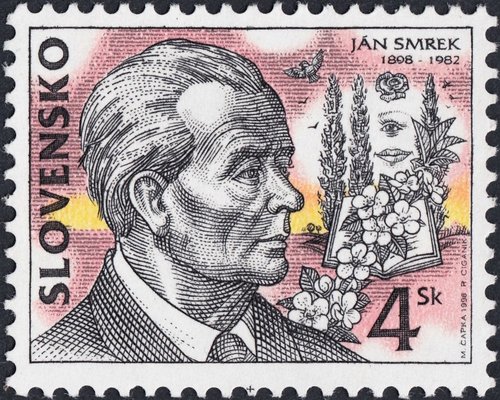Ján Smrek, poeta y periodista. Diseño de Marián Čapka. Eslovaquia, 1998, calcografía y huecograbado