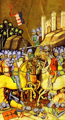 Una ilustración de la batalla de Rozgony (1312) del &quot;Chronicon Pictum&quot; (1360)