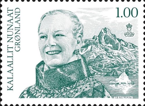 Groenlandia, 2011, reina Margrethe II. Diseño y grabado de Mörck a partir de una fotografía de Steen Brogaard