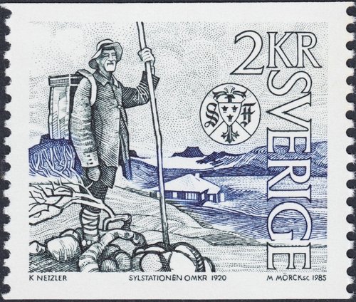 Suecia, 1985. Centenario del Club Turístico Sueco. Diseño de Kurt Netzler y grabado de Mörck