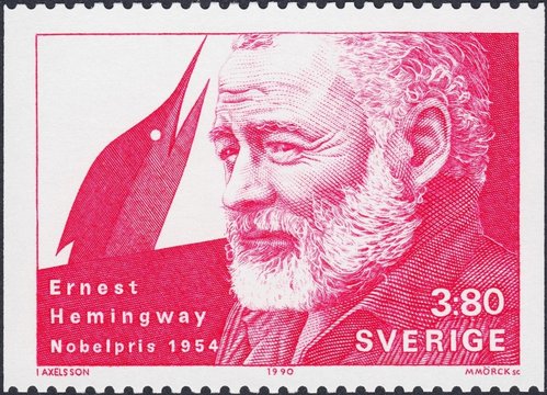 Suecia, 1990, Ernest Hemingway. Diseño de Ingalill Axelsson y grabado de Martin Mörck