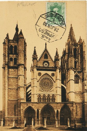 Ambulante. Gijon-Madrid. 1. Amb. Expreso. 1930-06-28. Tarjeta postal. Baja.jpg