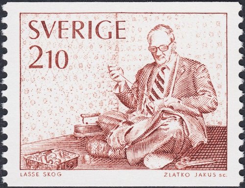 Suecia, 1977, sastre. Sello grabado por Zlatko Jakuš a partir de una fotografía de Lasse Skog