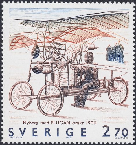 Carl Richard Nyberg probando una versión casera de su &quot;Flugan&quot;, propulsado por un motor de vapor, sobre 1900