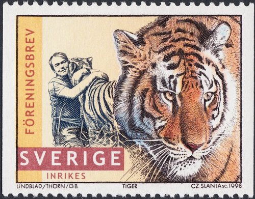 Suecia, 1998, Jan Lindblad y sus tigres. Offset y calcografía