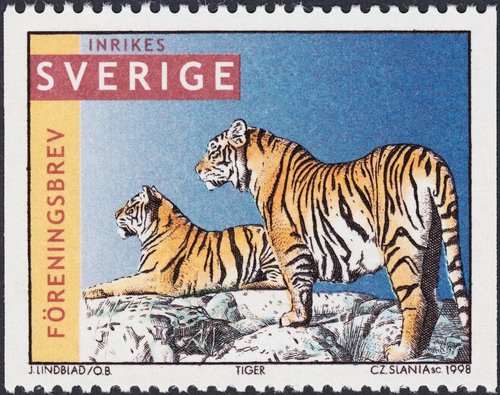 Suecia, 1998, los tigres de Lindblad. Offset y calcografía