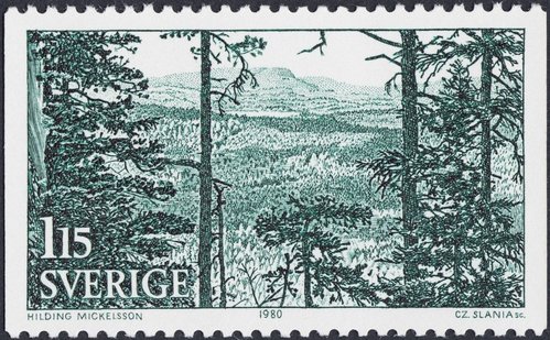 Vista de la montaña desde Blaxås, en Forsa. Diseño y grabado de Slania a partir de una fotografía de H. Mickelsson