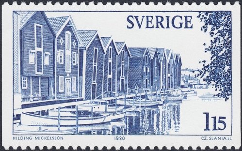 Viejas casas de pesca en  Hudiksvall. Suecia, 1980
