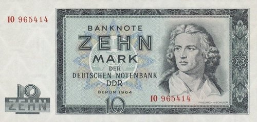 Majorova grabó el retrato de Schiller para este billete de la Alemania del Este de 1964