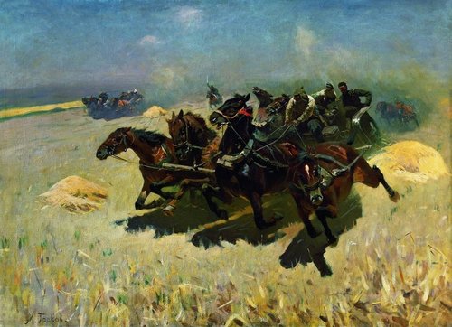 &quot;Tachanka&quot; (1925), de Mitrofan Borisovich Martyschenko Grekov. Óleo sobre lienzo, 83 x 114 cm