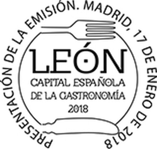 2018-01-17. León. Capital Española de Gastronomía. Presentación. 2018-01-19. Matasellos. Boceto. Baja.jpg