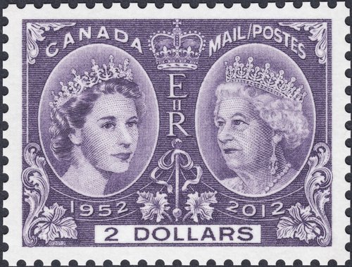 Canadá, 2012. Isabel II, 60 años reinado. Sello calcográfico diseñado por Jorge Peral y Rodrigo Peral