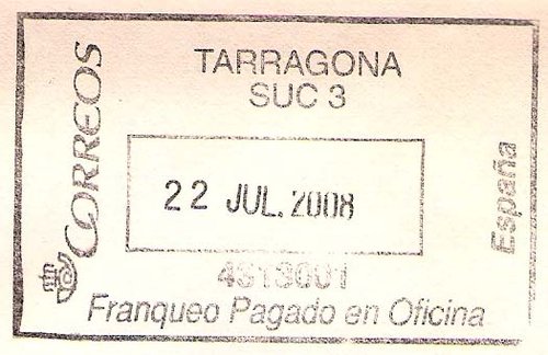 Franqueo Pagado Oficina - Recuadro - TARRAGONA SUC 3 22 JUL. 2008 4313001.jpg