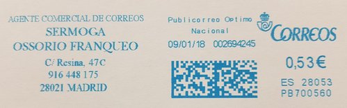 Franqueo digital. Azul. PB700560. 28053. 2018-01-09. Publicorreo Óptimo Nacional. Nueva empresa.jpg